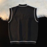 Sweater Vest Men Spring V-neck Japanese Vintage Striped College Knitted Fashion Loose All-match Ins Sleeveless Simple Clothing