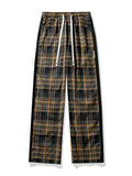 Men's Fashion Plaid Casual Pants Baggy Straight High Street Trousers Elastic Waist Drawstring Classic Male Clothing Trendy Brand