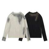 High Street Paint Graffiti Old Slim Fit Knitted T-shirt Ins Lazy Style Knitted Sweater New Fashion Tops Pullover