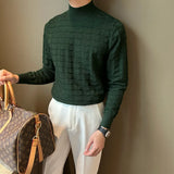 New Luxury Jacquard Men Sweater  Casual British Style Slim-fit Knitted Long Sleeve Pullover Fashion Leisure Basic Knitwear M-3XL