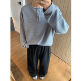 Spring Long Sleeved T-shirt Men Fashion Button White Casual T Shirt Men Streetwear Korean Loose Pleated T Shirt Mens Top M-2XL