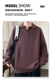 Korean Style Men's Polo Sweater Light Luxury Textured V-neck Knit Long Sleeve Pullover Autumn Casaul Trendy Male Clothing M-3XL