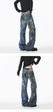 Jean Men Unique Design Graffiti Street Style Drag Jeans Urban Trendy Fashion Distressed Long Fit Casual Denim Pants Edgy Hip Hop