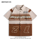 American Retro Racing Suit Short-sleeved Shirt Men Korean Version 2025 New Fashionable High-end High-art Motorcycle Style Top