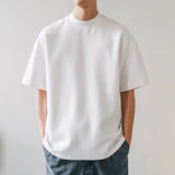 American Classical Small Neck T-shirt 300g Heavy 100% Cotton Short Sleeve T-shirt Men's Summer Leisure Loose Basic Top Tees