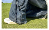 American High Street Jeans Men's Striped Patchwork Denim Pants Summer Loose Straight High-end Retro Versatile Wide-leg Trousers