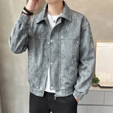 American Street Style Men's Jacket Handsome Trendy Jacket with Retro Collar Design and Rivet Decoration Double Door Front Coat