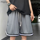 Board Shorts Men Summer Loose Straight Joggers Knee-length Casual Striped Design All-match Daily Cool Thin Japanese Male Basic