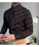 New Italy Business Men Shirts Light Luxury Textured Peaked Lapel Striped Long Sleeve Cardigan Leisure High Quality Blouse M-2XL