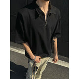 Mens tshirt Loose Fit Half Zip Polo Collar Solid Color Summer T Shirt New Casual  Sports Comfortable Daily Basic Top