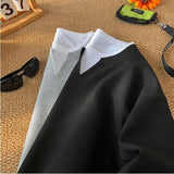 Men Hoodies Fake Two Pieces Autumn Fashion All-match Casual Tops V-neck Cool Handsome Korean Style Male Sweatshirts Tender New