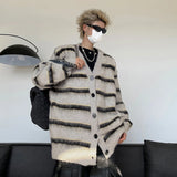Striped Cardigan Men Winter Chic Knitwear Slouchy Baggy Japanese Style Harajuku Long Sleeve High Street Hip Hop Fashion College