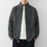Autumn Men's Korean Zipper Cardigan Jacket Casual Stand Collar Solid Color Long Sleeve Sweater Premium Quality Knitted Outerwear