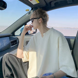 Men's Striped T shirts Cotton Solid 4XL Mens Summer Wear Oversized T-Shirt Casual Tee Shirts Fashion Male Clothes Big Size