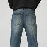 New Fashion Lightning Crack Men's Baggy Straight Jeans Vintage Blue Bootcut Trousers Personality Streetwear Male Denim Pants
