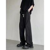 Men Casual Solid Pants Straight Drawstring Thin Breathable Advanced Fashion Shopper Chic Korean Style High Street Comfortable