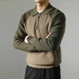 New American Chic Men Polo Sweater Luxury Trendy Business Zip-up Knit Solid Color Pullover Leisure Slim-fit Long Sleeve Knitwear