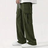 New European and American High Street Fashionable Overalls Men's Corduroy Loose Wide Leg Straight All-Matching Casual Pants
