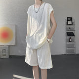 Summer Set Men Fashion Black Ripped Vest Shorts Two-piece Sets Men Streetwear Hip-hop Loose Hole Sets Man Hollow Out Set