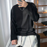 Long Sleeved T-shirt Men Casual Pleated T Shirt Men Japanese Streetwear Loose Ice Silk T Shirt Mens Stand Up Collar Tshirt