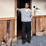 Men's Color-blocking Knitted Sweater Light Luxury Deep V Neck Long Sleeve Pullover Autumn Japanese Trending Male Clothing M-3XL