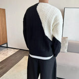 Men's Sweater Color Contrast Round Neck Half High Collar Screw Thread Fashion Solid Slim Casual Knitted Long Sleeve Tops