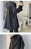 Hooded Trench Men Baggy Zip-up Overcoat Fashion Ulzzang Handsome Daily Pockets Mature Streetwear Personality Spring Autumn Soft