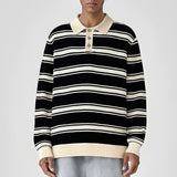 New American Trendy Men Polo Neck Sweater Light Luxury Striped Knit Long Sleeve Pullover Tops High Quality Loose Knitwear M-3XL