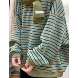 Autumn and winter American men and women trendy personalized striped round neck pullover for couples loose retro casual top y2k