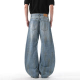 Niche Design Men's Jeans Washing Holes Contrast Color Worn-out Loose Wide Leg Casual Straight Male Denim Pants New