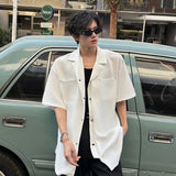 Summer Short Sleeved Shirt Men Oversized Society Mens Black Dress Shirt Korean Loose Casual Shirt Mens Pocket White Shirts