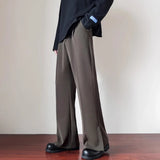 Casual Solid Color Side Slit Flared Pants Mens Streetwear Fashion Loose Straight Trousers Men Summer Leisure Ice Silk Pants