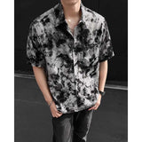 Summer Short Sleeved Shirt Men Fashion Retro Black Tie Dye Shirt Men Streetwear Korean Loose Printed Shirt Mens Hawaiian Shirts