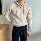 New British Leisure Men's Hooded Sweater Trendy Zip-up Preppy Style Slim-fit Long Sleeve Hoodies Casual Vintage Warmth Knitwear
