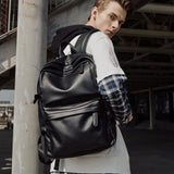 Classics Black Fashion Men PU Leather 15.6inch Laptop Backpack Waterproof Casual Travel Teen Boy School Bags Large Bookbag Male