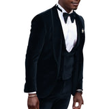 Velvet Suit Men One Button Wedding Groom Tuxedos Shawl Lapel Groomsmen Men Formal Prom Suits (Jacket+Pants+Vest+Tie)