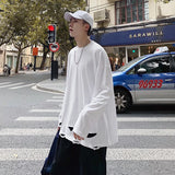T-shirts Men Ins Hole Youthful Simple Pure Streetwear Fashion O-neck Daily Long Sleeve Spring Korean Style Handsome Charming New