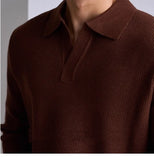Men's American Retro Polo Sweater Luxury Trendy Business V Neck Knit Solid Color Pullover Leisure Slim-fit Long Sleeve Knitwear
