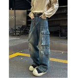 New High Street Cargo jeans men Gothic Punk Dark Trousers  Harajuku Retro Baggy Jeans Men Street Fashion Straight Leg Pants