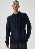 New Men American Retro Polo Neck Sweater Luxury Knit Long Sleeve Pullover Casual Solid Color Streetwear Jacquard Knitwear M-3XL