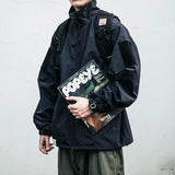 Japanese Retro Loose Stand-up Collar Functional Cargo Teach Jacket Men's Casual Waterproof Double Zipper Jacket Tactical Outwear