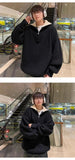 American autumn and winter men and women trendy personality lazy style zipper lapel couple loose knit pullover sweater harajuku