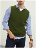 New Popular Preppy Style Men Sweater Vest Casual Knitted Streetwear Solid Color V Neck Waistcoat Leisure High Quality Knitwear