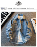 American Striped Spliced Denim Jacket Men 2025 Autumn Trendy Handsome Men Women Casual Loose Work Shirt Jacket Aesthetic Chic