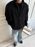 New Japanese Retro Men Cardigan Jacket Winter Light Luxury Trendy Turtleneck Knit Zip-up Long Sleeve Sweater Coat Premium Outfit