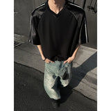 Summer Short Sleeved T-shirt Men Oversized Fashion V-neck T Shirt Men Streetwear Korean Loose Pullover T Shirt Mens Top M-3XL