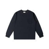 Oversize 100% Cotton Pocket Long Sleeved T-shirt for Men and Women's Spring Casual Round Neck Bottom Tops Solid Sweatshirts