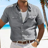 Seaside Beach Casual Breathable Linen Shirt Men Summer Fashion Turn-down Collar Buttoned Shirts For Mens Short Sleeve Cardigans