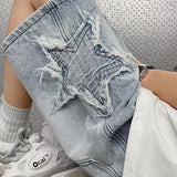 Star Patchwork Yellow Clay Color Jeans Summer Men Denim Shorts Trendy Streetwear Five-point Pants Straight Jeans Shorts