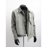 Men Jacket Lapel Collar Faux Two Layer Diagonal Placket 2024 Trendy Outwear Casual Urban Streetwear Host Apparel Stage Clothing